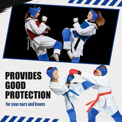 Wrestling Headgear for Kids Youth with Protective Knee Pads Soft Grappling Headgear Wrestling Ear Protection Thick Sponge Anti Slip Knee Sleeve for Sparring Brazilian Jiu Jitsu in Saudi Arabia