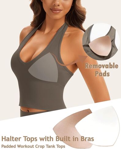 Halter Longline Sports Bras - Low Impact Open Back Bras Padded Workout Crop Tank with Built in Bra in Kuwait