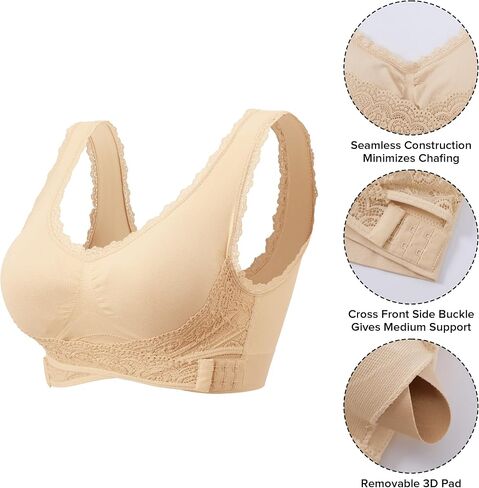 Women's Signature Lace Bras No Underwire Side Buckle Lace Sports Bralettes Yoga Running Bras in Saudi Arabia
