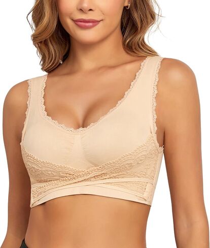 Women's Signature Lace Bras No Underwire Side Buckle Lace Sports Bralettes Yoga Running Bras in Saudi Arabia
