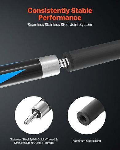 VEVOR Pool Cue، قطعة واحدة من عصا استراحة القفز، 58 بوصة و19.5 أونصة عصا حمام السباحة، عصا كسر مع عمود من ألياف الكربون وعقب عصا القيقب، فواصل ضارب ثقيلة قفز البلياردو للبالغين، المنزل، المكتب in Saudi Arabia