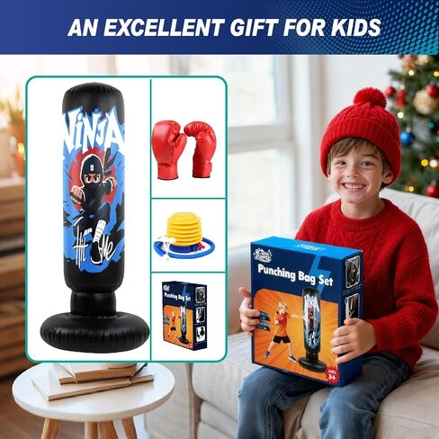 2025 Upgraded 4-in-1 Punching Bag Set Inflatable Boxing Bag, Holidays, Birthday Gifts, Kick Bag Equipment for Practice Karate, Taekwondo Punching Bag Gifts for Kid （36 Months+） in Kuwait