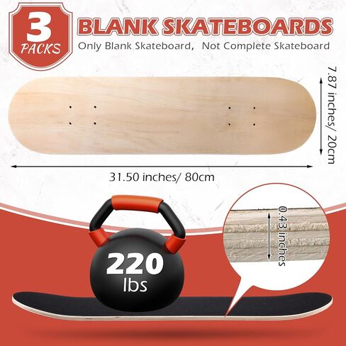 Meooeck Blank Skateboard Decks for Art Painting 32 x 8 Inches, Wood Skateboard Replacement 7 Layer Maple Double Tail Plain Skate Board with Sandpaper for Home Decor in Saudi Arabia