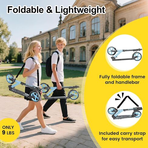 SIMATE Kick Scooter for Kids Teens & Adults, 4 Adjustable Heights, 8IN All Terrain Big Wheels, Foldable and Lightweight, Gifts for Girls Boys in Saudi Arabia