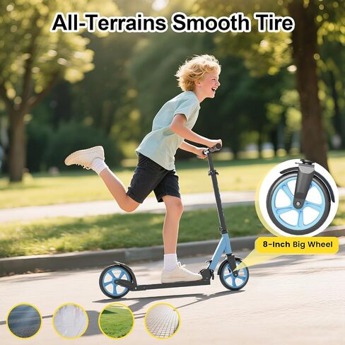 SIMATE Kick Scooter for Kids Teens & Adults, 4 Adjustable Heights, 8IN All Terrain Big Wheels, Foldable and Lightweight, Gifts for Girls Boys in Saudi Arabia