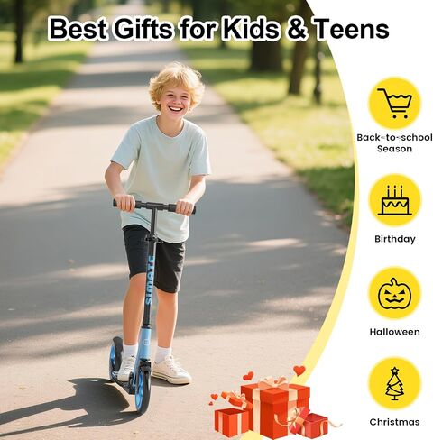 SIMATE Kick Scooter for Kids Teens & Adults, 4 Adjustable Heights, 8IN All Terrain Big Wheels, Foldable and Lightweight, Gifts for Girls Boys in Saudi Arabia