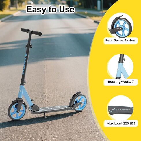 SIMATE Kick Scooter for Kids Teens & Adults, 4 Adjustable Heights, 8IN All Terrain Big Wheels, Foldable and Lightweight, Gifts for Girls Boys in Saudi Arabia