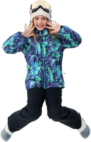 Girls Boys Ski Suit Kids Snowsuits Waterproof Snowboard Elastic Hood Jacket with Bib Pants, Windproof Winter Warmth in Saudi Arabia