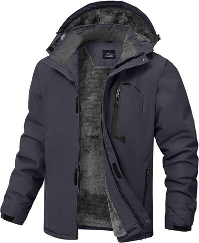 Mens Winter Jackets Waterproof Warm Fleece Ski Jacket with Hood Thermal Windproof Coat Zip Pockets in Saudi Arabia
