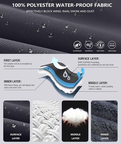 Mens Winter Jackets Waterproof Warm Fleece Ski Jacket with Hood Thermal Windproof Coat Zip Pockets in Saudi Arabia