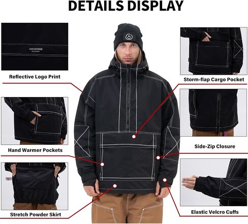 SNOWVERB Mens Baggy Snow Insulated Jacket Winter Waterproof Big Cargo Pocket Windproof Snowboarding Jacket with Hood in Saudi Arabia