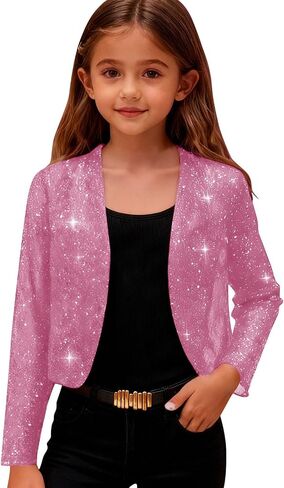 Sequin Jacket for Girls Long Sleeve Open Front Cardigan Shrug Girl Bolero Party Sparkly Cropped Jackets Coat in Saudi Arabia