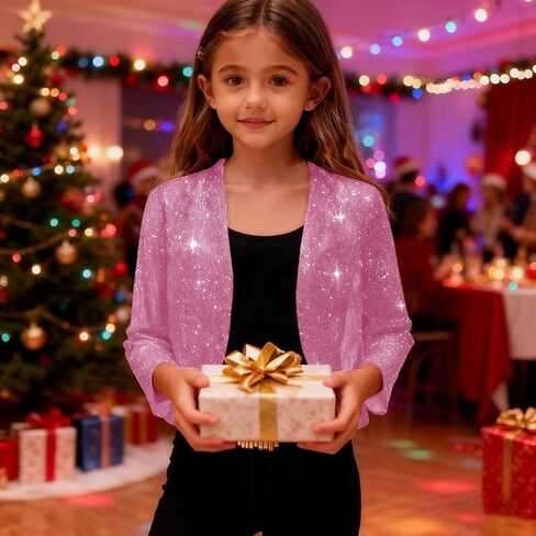 Sequin Jacket for Girls Long Sleeve Open Front Cardigan Shrug Girl Bolero Party Sparkly Cropped Jackets Coat in Saudi Arabia