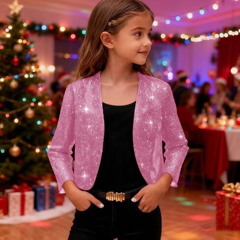 Sequin Jacket for Girls Long Sleeve Open Front Cardigan Shrug Girl Bolero Party Sparkly Cropped Jackets Coat in Saudi Arabia