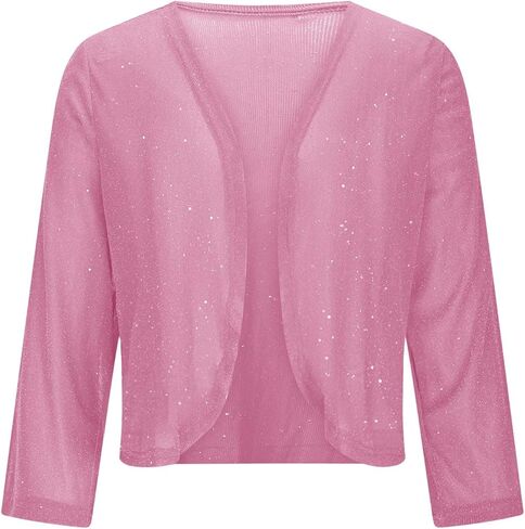 Sequin Jacket for Girls Long Sleeve Open Front Cardigan Shrug Girl Bolero Party Sparkly Cropped Jackets Coat in Saudi Arabia