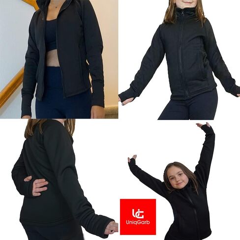 Victoria's Challenge Ice Skating Jacket for Girls Warm Fleece Semi Fitted Jackets Women Black Skate Jacket in Saudi Arabia