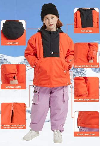 Kids Boys Girls Ski Snow Anorak Jacket Waterproof Windproof Warm Snowboarding Outwear Winter Zipper Hooded Coat in Saudi Arabia