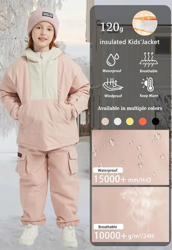 Kids Boys Girls Ski Snow Anorak Jacket Waterproof Windproof Warm Snowboarding Outwear Winter Zipper Hooded Coat in Saudi Arabia