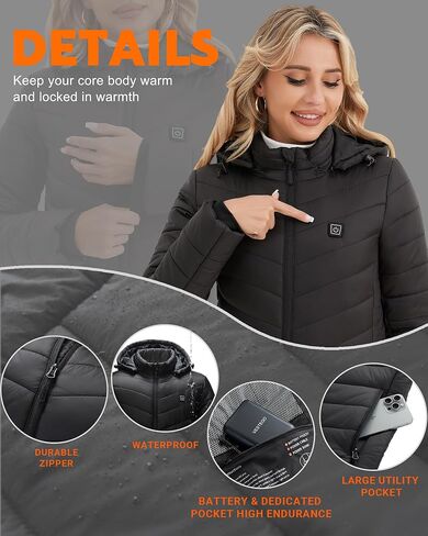 Heated Jackets for Women, Heated Jacket with 12V 20000mAh Battery Pack, 6 Heating Zones, Black in Saudi Arabia