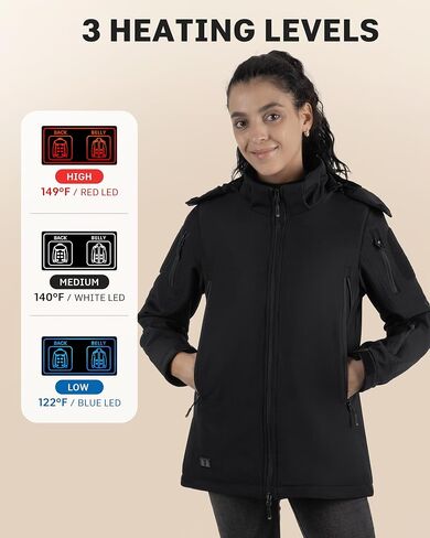 Heated Jackets for Women - 15 Heating Zones, 2025 Winter Soft Heating Coat with Detachable Hood in Saudi Arabia
