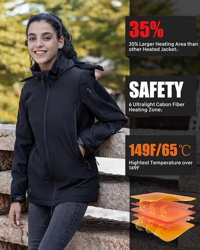 Heated Jackets for Women - 15 Heating Zones, 2025 Winter Soft Heating Coat with Detachable Hood in Saudi Arabia