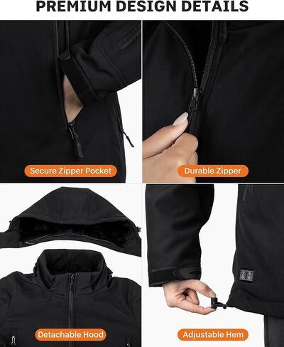 Heated Jackets for Women - 15 Heating Zones, 2025 Winter Soft Heating Coat with Detachable Hood in Saudi Arabia