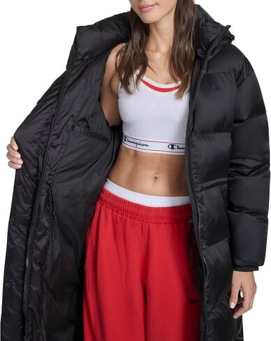 Champion womens Cinch Waist Long Hooded Puffer in Saudi Arabia