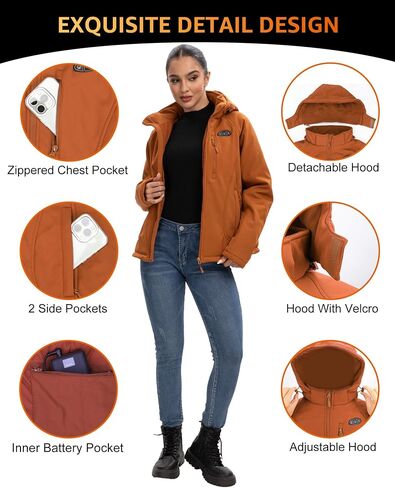 Heated Jackets for Women with Battery Pack Included, Softshell Womens Heated Jacket with Adjustable＆Detachable Hood in Saudi Arabia