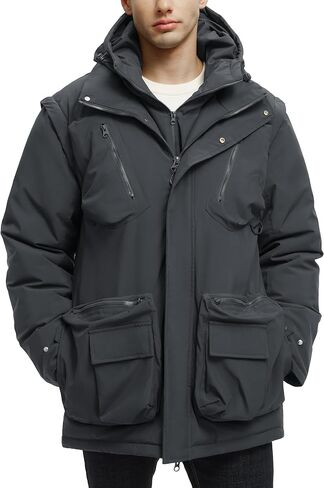 Men's Winter Coats Warm Water Resistant Puffy Hooded Windbreaker Insulated Parka Jackets with Removable Hood in Saudi Arabia