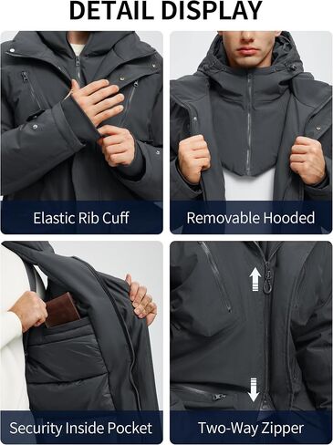 Men's Winter Coats Warm Water Resistant Puffy Hooded Windbreaker Insulated Parka Jackets with Removable Hood in Saudi Arabia