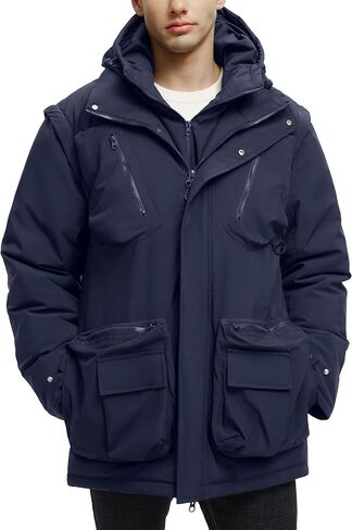 Men's Winter Coats Warm Water Resistant Puffy Hooded Windbreaker Insulated Parka Jackets with Removable Hood in Saudi Arabia