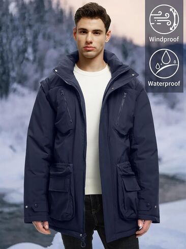 Men's Winter Coats Warm Water Resistant Puffy Hooded Windbreaker Insulated Parka Jackets with Removable Hood in Saudi Arabia