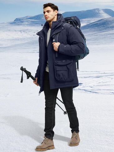 Men's Winter Coats Warm Water Resistant Puffy Hooded Windbreaker Insulated Parka Jackets with Removable Hood in Saudi Arabia
