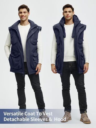 Men's Winter Coats Warm Water Resistant Puffy Hooded Windbreaker Insulated Parka Jackets with Removable Hood in Saudi Arabia