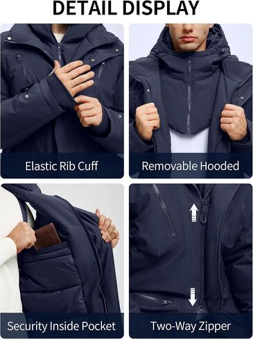 Men's Winter Coats Warm Water Resistant Puffy Hooded Windbreaker Insulated Parka Jackets with Removable Hood in Saudi Arabia