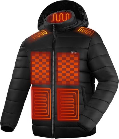 سترة مُدفأة للرجال والنساء، معطف شتوي أسود مع حزمة Bαtterγ، معطف مُدفأ مكون من 15 منطقة تدفئة in Kuwait