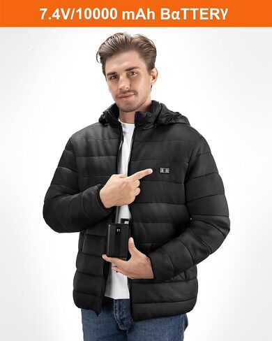 سترة مُدفأة للرجال والنساء، معطف شتوي أسود مع حزمة Bαtterγ، معطف مُدفأ مكون من 15 منطقة تدفئة in Kuwait
