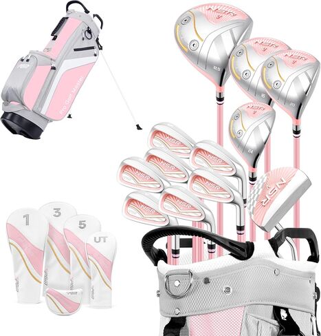 PGM 18 Piece Women's Golf Clubs Full Set for Right Handed, Complete Golf Set for Beginner to Intermediate Golfers with Driver, Woods, Hybrid, Irons, P/S Wedges, Putter, Headcovers and Stand Bag in Saudi Arabia