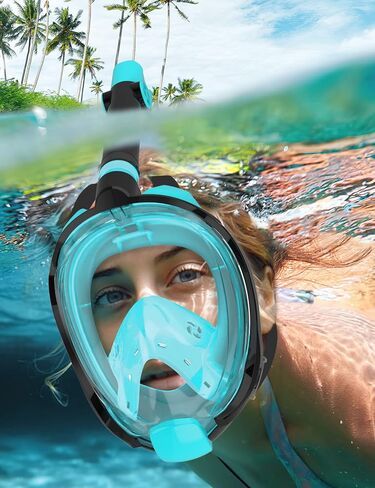 W WSTOO Full Face Snorkel Mask, Dry Top Snorkeling Gear for Adults, 180° Panoramic Foldable Design with Camera Mount, Safe Mouth/Nose Breathing, Anti-Fog & Anti-Leak in Saudi Arabia