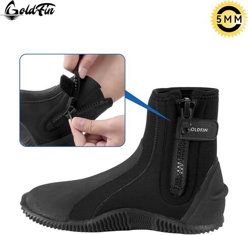GoldFin Water Boots for Adult Anti-Slip Rubber Sole Bootie for Water Sports Diving Scuba Snorkeling Surfing Kayaking, 3MM/5MM Side Zip in Saudi Arabia