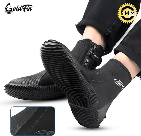 GoldFin Water Boots for Adult Anti-Slip Rubber Sole Bootie for Water Sports Diving Scuba Snorkeling Surfing Kayaking, 3MM/5MM Side Zip in Saudi Arabia