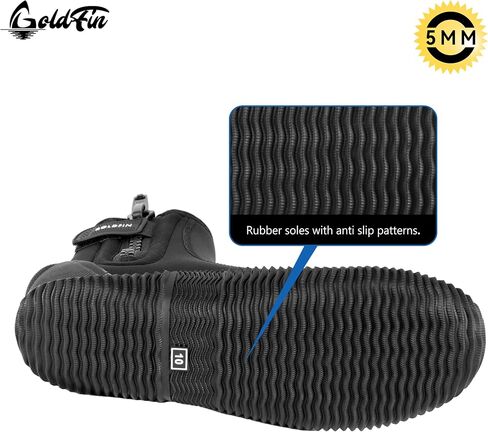 GoldFin Water Boots for Adult Anti-Slip Rubber Sole Bootie for Water Sports Diving Scuba Snorkeling Surfing Kayaking, 3MM/5MM Side Zip in Saudi Arabia