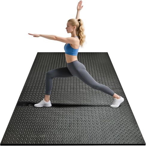 4x6ft Gym Floor Mat 10mm Thick - Large TPE/NPE Foam Workout Mat for Home Gym, Garage Floor, Yoga & Exercise - Non-Slip Eco-Friendly Fitness Mat (Black) in Kuwait