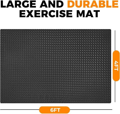 4x6ft Gym Floor Mat 10mm Thick - Large TPE/NPE Foam Workout Mat for Home Gym, Garage Floor, Yoga & Exercise - Non-Slip Eco-Friendly Fitness Mat (Black) in Kuwait