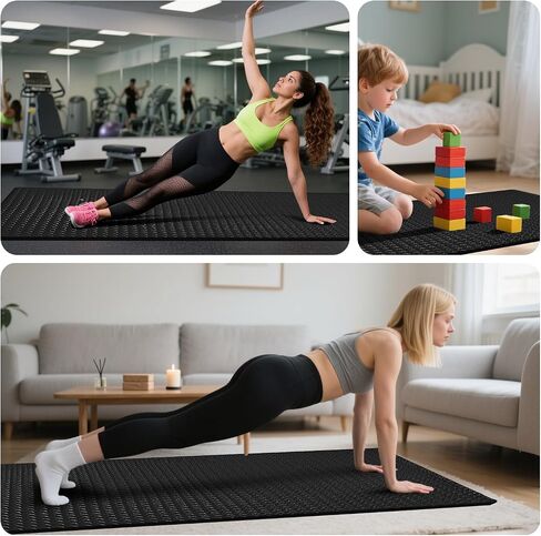 4x6ft Gym Floor Mat 10mm Thick - Large TPE/NPE Foam Workout Mat for Home Gym, Garage Floor, Yoga & Exercise - Non-Slip Eco-Friendly Fitness Mat (Black) in Kuwait