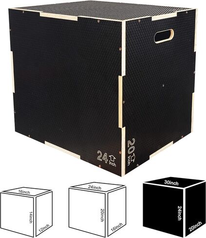 Fitvids 3 in 1 Non-Slip Wooden Plyo Box Plyometric Box Jumping Exercise, Multiple Sizes Set in Saudi Arabia