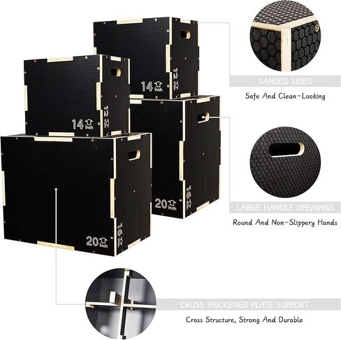 Fitvids 3 in 1 Non-Slip Wooden Plyo Box Plyometric Box Jumping Exercise, Multiple Sizes Set in Saudi Arabia