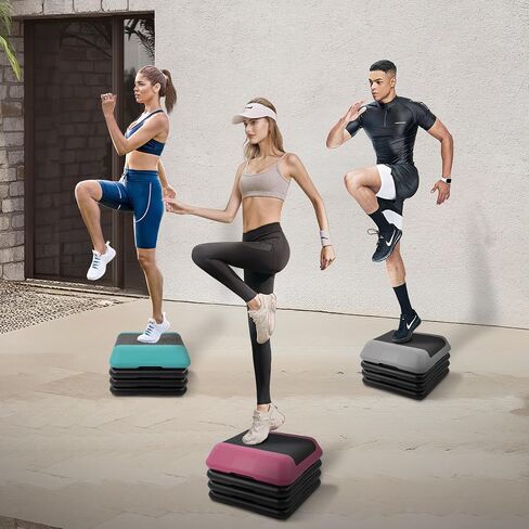 Fitvids Step Aerobic Platform, Exercise Step with 5 levels Adjustable Height, 4 Stackable Risers, Fitness Training Workout Stepper for Home Gym, Cardio Strength, Multiple Options in Saudi Arabia