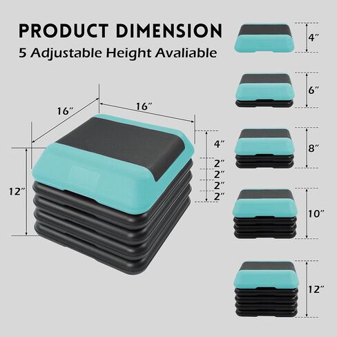 Fitvids Step Aerobic Platform, Exercise Step with 5 levels Adjustable Height, 4 Stackable Risers, Fitness Training Workout Stepper for Home Gym, Cardio Strength, Multiple Options in Saudi Arabia