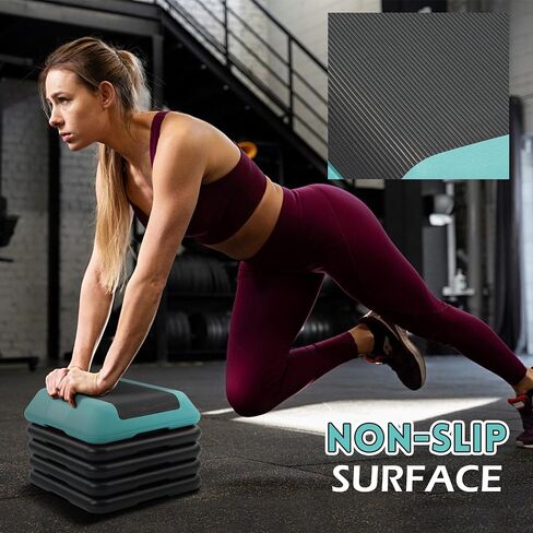 Fitvids Step Aerobic Platform, Exercise Step with 5 levels Adjustable Height, 4 Stackable Risers, Fitness Training Workout Stepper for Home Gym, Cardio Strength, Multiple Options in Saudi Arabia